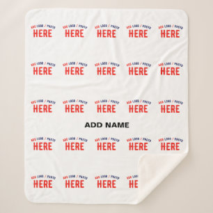 STYLISH MODERN CUSTOMIZABLE WHITE VERIFIED BRANDED SHERPA BLANKET