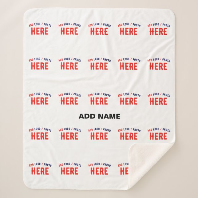 STYLISH MODERN CUSTOMIZABLE WHITE VERIFIED BRANDED SHERPA BLANKET (Front)