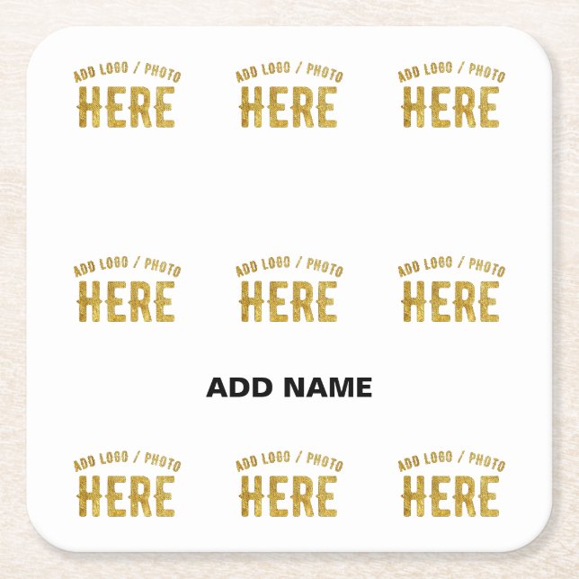 STYLISH MODERN CUSTOMIZABLE WHITE VERIFIED BRANDED SQUARE PAPER COASTER (Front)