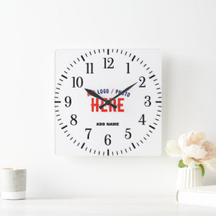 STYLISH MODERN CUSTOMIZABLE WHITE VERIFIED BRANDED SQUARE WALL CLOCK