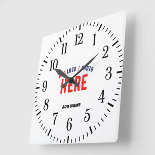 STYLISH MODERN CUSTOMIZABLE WHITE VERIFIED BRANDED SQUARE WALL CLOCK