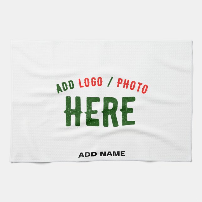 STYLISH MODERN CUSTOMIZABLE WHITE VERIFIED BRANDED TEA TOWEL (Horizontal)