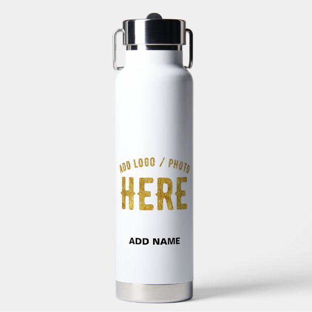 STYLISH MODERN CUSTOMIZABLE WHITE VERIFIED BRANDED WATER BOTTLE (Front)