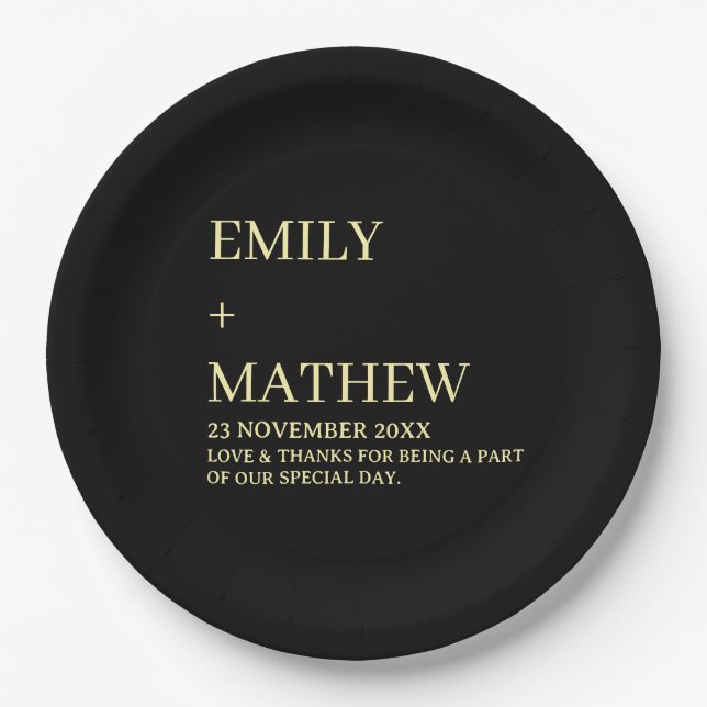 STYLISH MODERN CUSTOMIZED ELEGANT CLASSIC WEDDING  PAPER PLATE (Front)