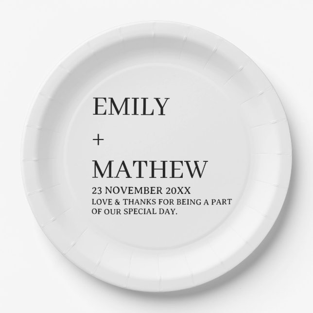 STYLISH MODERN CUSTOMIZED ELEGANT CLASSIC WEDDING  PAPER PLATE (Front)