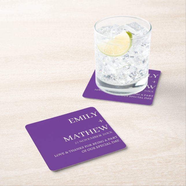 STYLISH MODERN CUSTOMIZED ELEGANT CLASSIC WEDDING  SQUARE PAPER COASTER (Insitu)