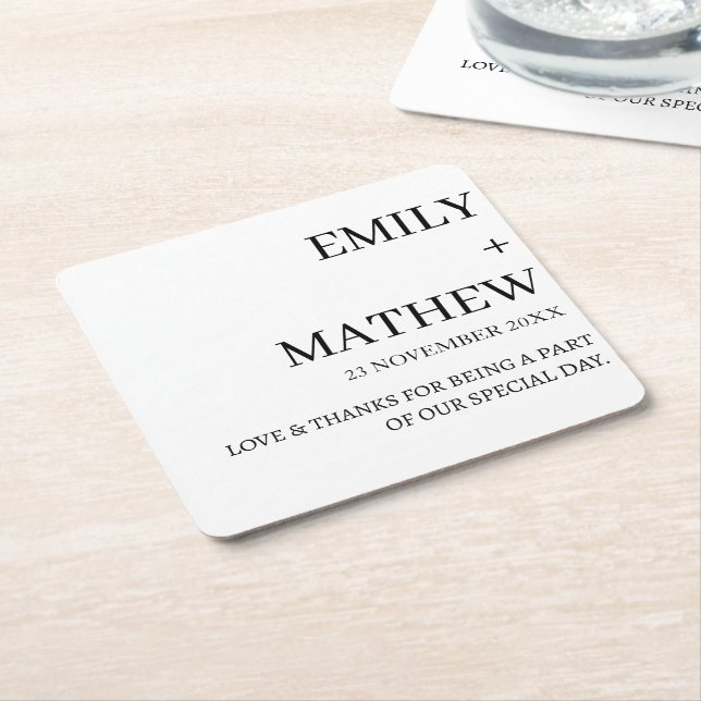 STYLISH MODERN CUSTOMIZED ELEGANT CLASSIC WEDDING  SQUARE PAPER COASTER (Angled)