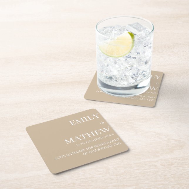 STYLISH MODERN CUSTOMIZED ELEGANT CLASSIC WEDDING  SQUARE PAPER COASTER (Insitu)
