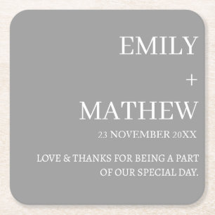 STYLISH MODERN CUSTOMIZED ELEGANT CLASSIC WEDDING SQUARE PAPER COASTER