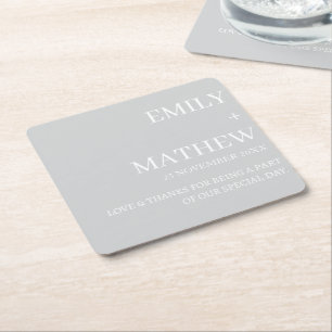 STYLISH MODERN CUSTOMIZED ELEGANT CLASSIC WEDDING SQUARE PAPER COASTER