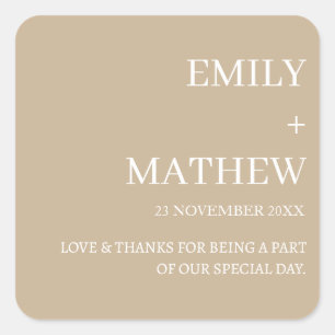 STYLISH MODERN CUSTOMIZED ELEGANT CLASSIC WEDDING  SQUARE STICKER