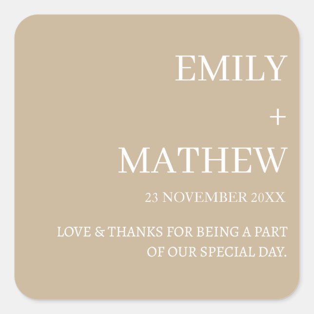 STYLISH MODERN CUSTOMIZED ELEGANT CLASSIC WEDDING  SQUARE STICKER (Front)