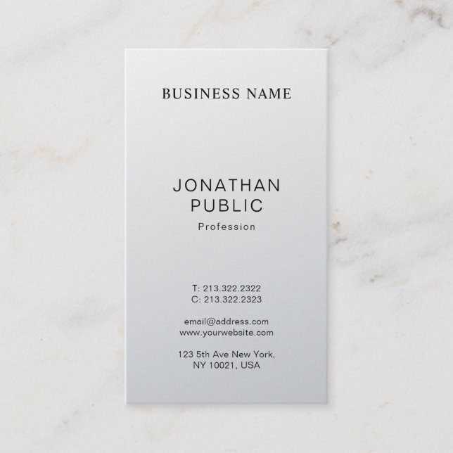 Stylish Modern Design Silver Look Plain Luxury Business Card (Front)