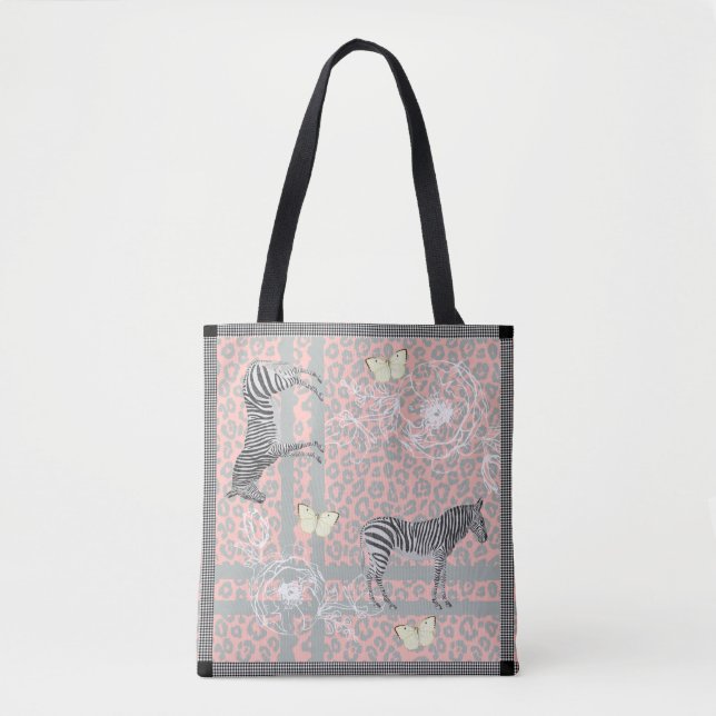 Stylish Modern Eclectic Chic Pastel Pink Grey Tote Bag (Front)