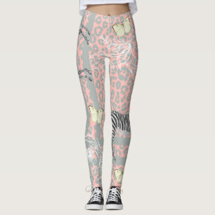 Stylish Modern Eclectic Pastel Pink Grey Leggings
