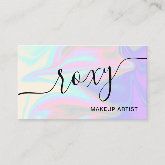 Stylish modern elegant chick holographic makeup business card (Front)