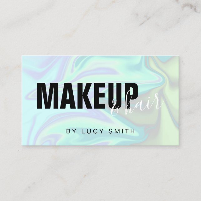 Stylish modern elegant chick holographic makeup business card (Front)