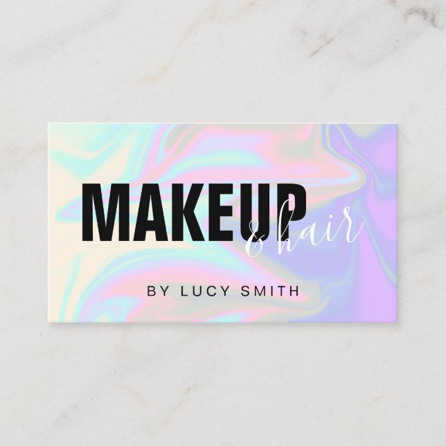 Stylish modern elegant chick holographic makeup business card (Front)
