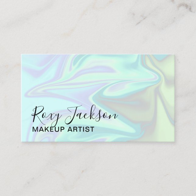 Stylish modern elegant chick holographic makeup business card (Front)