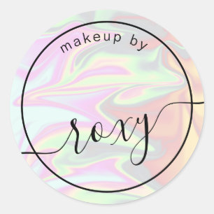 Stylish modern elegant chick holographic makeup classic round sticker