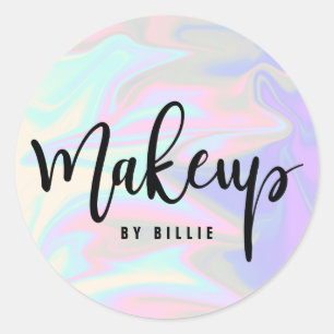 Stylish modern elegant chick holographic makeup classic round sticker