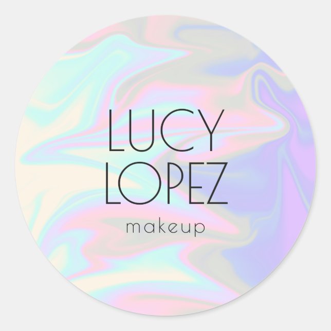 Stylish modern elegant chick holographic makeup classic round sticker (Front)