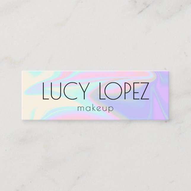 Stylish modern elegant chick holographic makeup mini business card (Front)