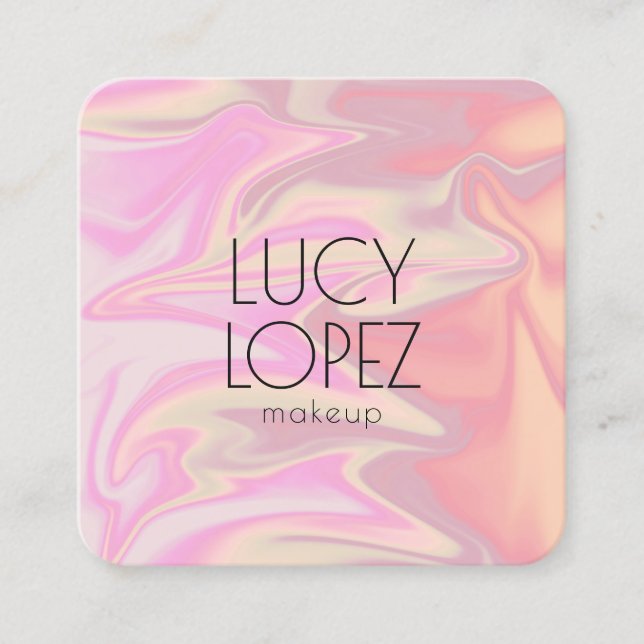 Stylish modern elegant chick holographic makeup square business card (Front)