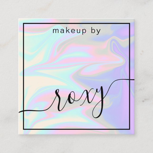 Stylish modern elegant chick holographic makeup square business card (Front)