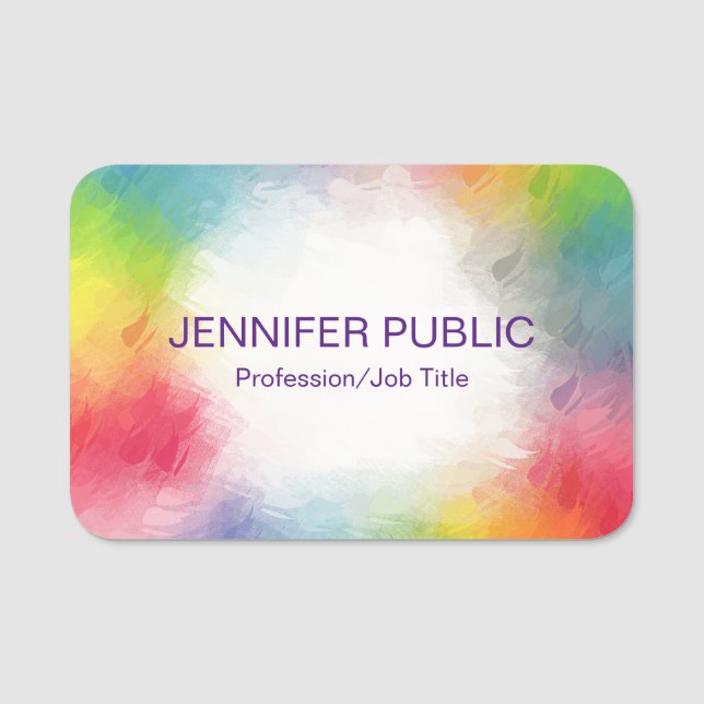 Stylish Modern Elegant Colourful Template Rainbow Name Tag (Front)