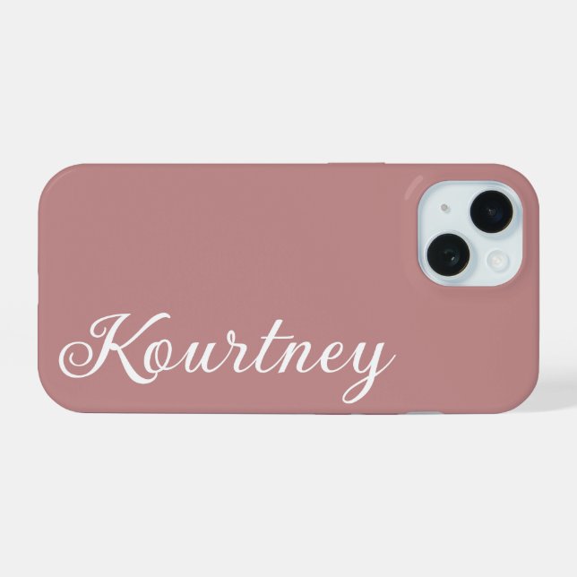 STYLISH MODERN ELEGANT CUSTOMIZED NAME DUSKY ROSE iPhone 15 CASE (Back Horizontal)
