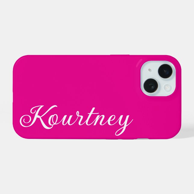 STYLISH MODERN ELEGANT CUSTOMIZED NAME HOT PINK iPhone 15 CASE (Back Horizontal)