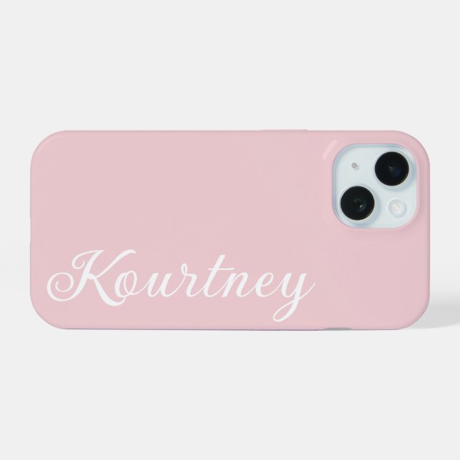 STYLISH MODERN ELEGANT CUSTOMIZED NAME PALE PINK iPhone 15 CASE (Back Horizontal)