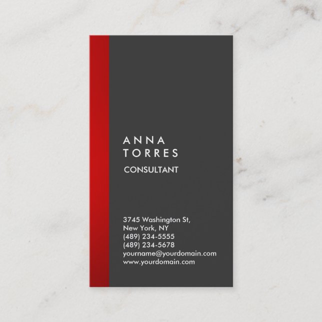 Stylish Modern Elegant Grey Red Stripe Creative Business Card (Front)