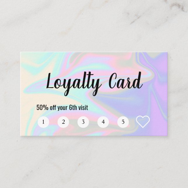Stylish modern elegant holographic hairstylist loyalty card (Front)