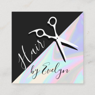 Stylish modern elegant holographic hairstylist square business card