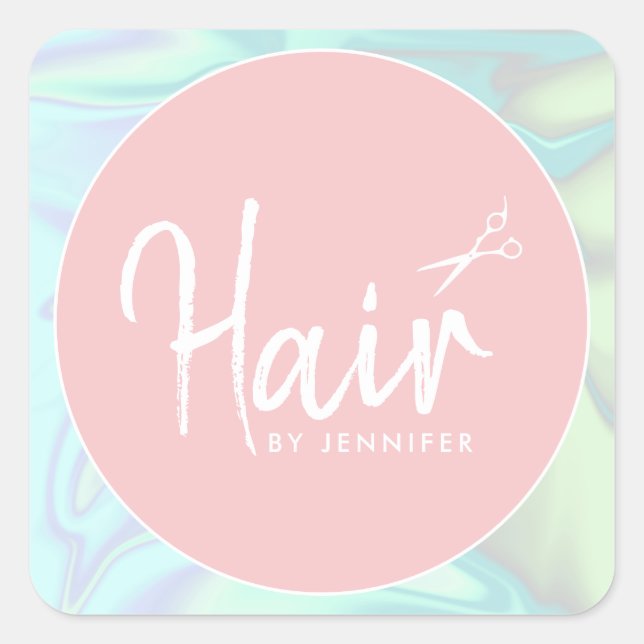 Stylish modern elegant holographic hairstylist square sticker (Front)