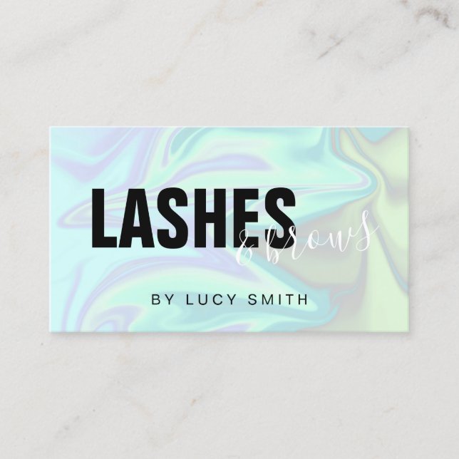 Stylish modern elegant holographic lashes & brows business card (Front)