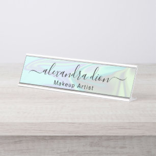 Stylish modern elegant holographic makeup artist desk name plate