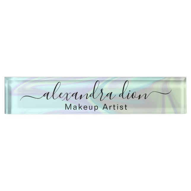 Stylish modern elegant holographic makeup artist  nameplate (Front)