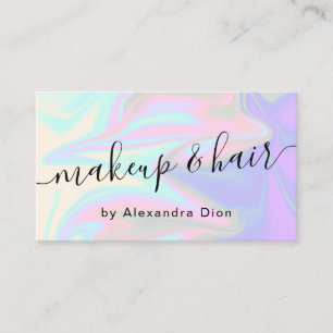 Stylish modern elegant holographic makeup & hair business card