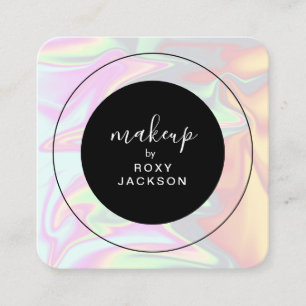 Stylish modern elegant holographic makeup square business card