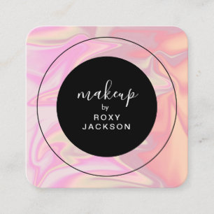 Stylish modern elegant holographic makeup square business card