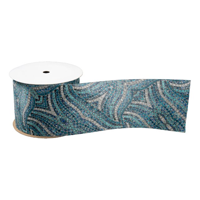 Stylish Modern Elegant Silver Turquoise Blue Swirl Satin Ribbon (Spool)