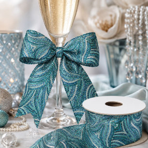 Stylish Modern Elegant Silver Turquoise Blue Swirl Satin Ribbon
