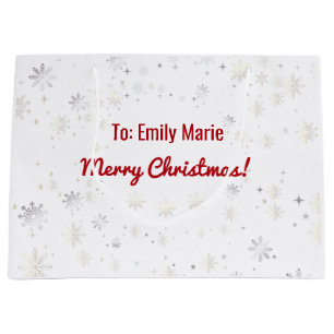 Stylish Modern Elegant Snowflakes Name Christmas Large Gift Bag