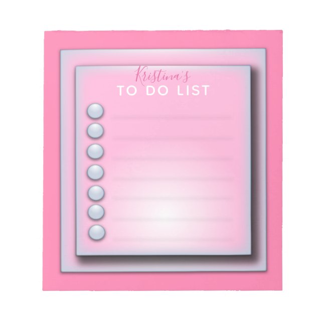 Stylish Modern Fancy Girly Pink To Do List Notepad (Front)