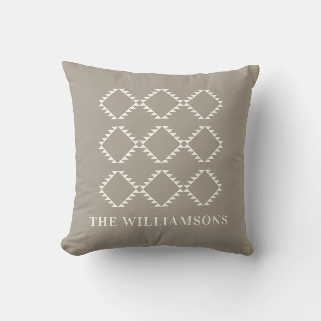 Stylish Modern Farmhouse Geometric in Taupe Name  Cushion (Front)