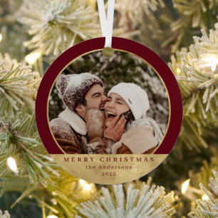 Stylish Modern Faux Gold Christmas Couple Photo Metal Tree Decoration