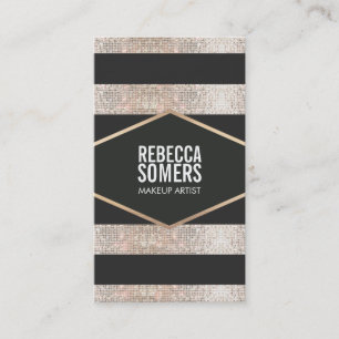 Stylish Modern Faux Sequin Striped Beauty Business Card